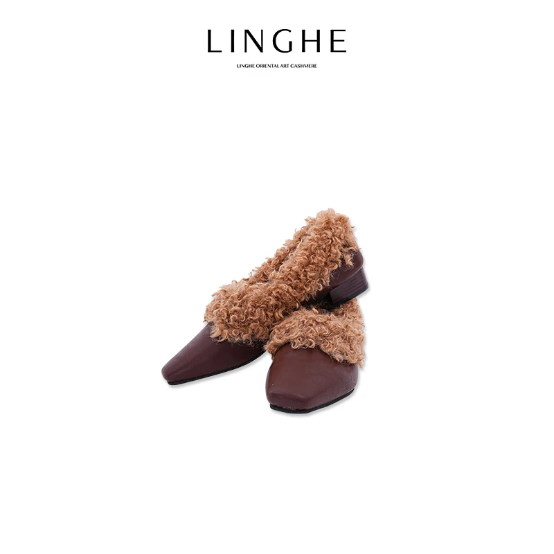 翎禾LINGHE-「半熟恋爱」尖头粗跟时尚毛毛女鞋