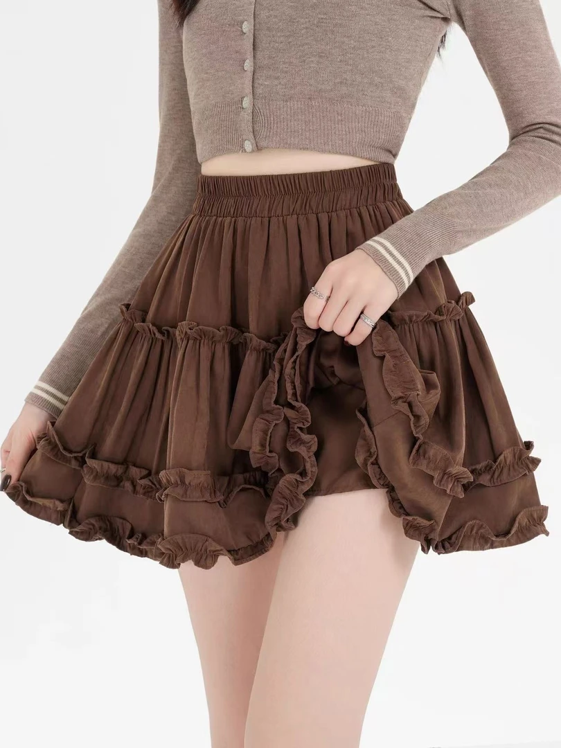 【爱丽粉丝】2025夏款新甜美小个子木耳边蛋糕半身短裙 ALS-6052