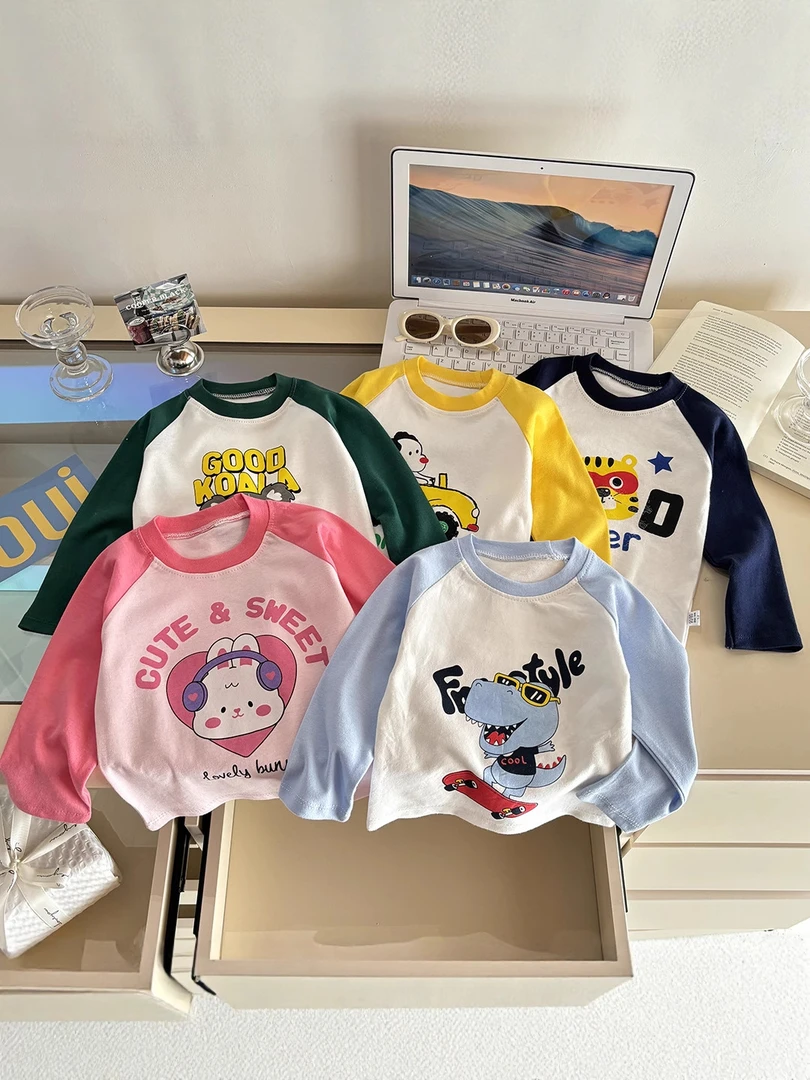 春秋儿童长袖T恤纯棉新款男女童撞色打底衫宝宝韩版时尚休闲上衣
