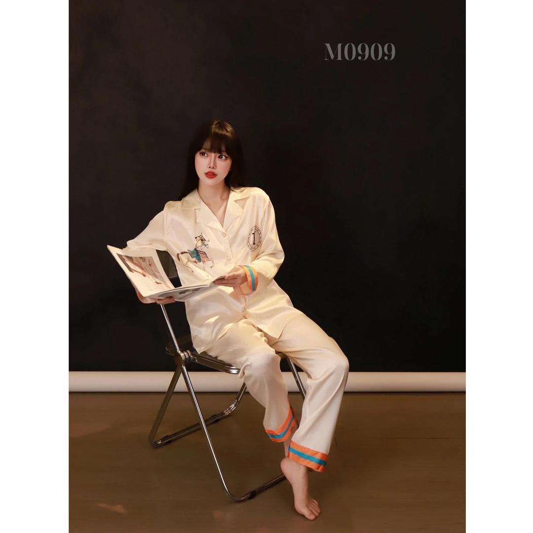 M0909爱玛长袖女士网红ins风睡衣女2025年春秋季新款家居服套装