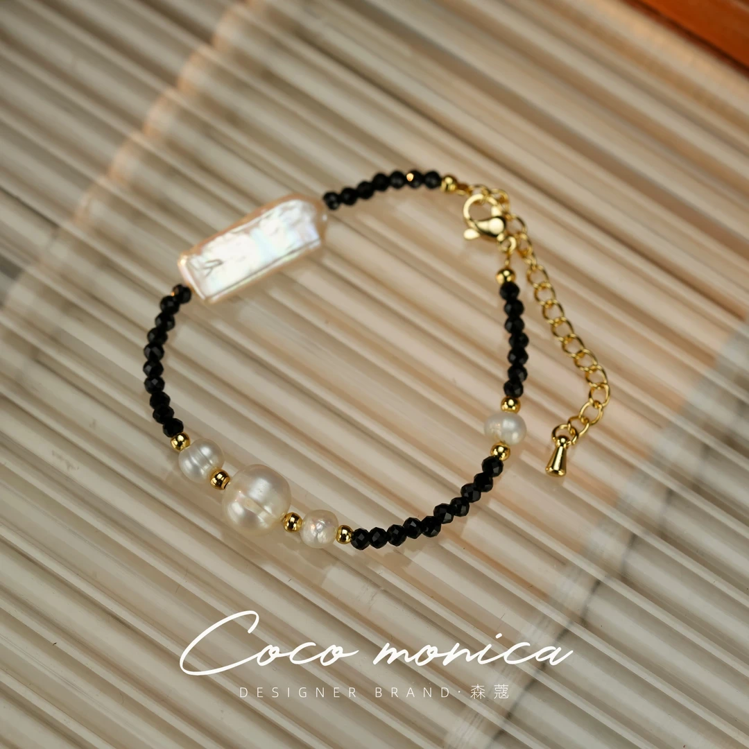 【小霞珠宝】手绳戒指珍珠手串手工黑色清新手作单圈轻奢气质WE26