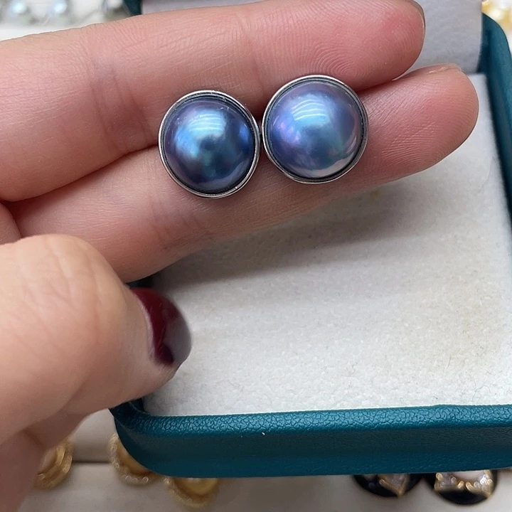 耳饰银S925镶嵌拼合珍珠（马贝珠）