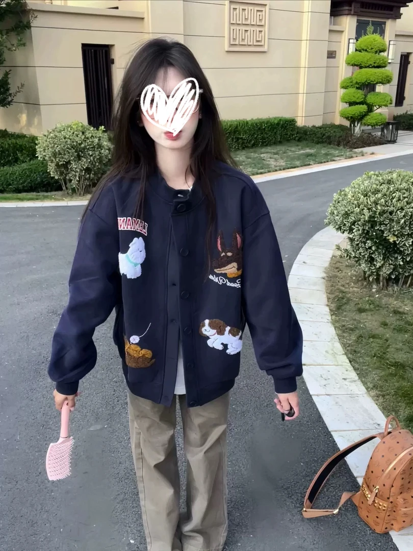 「小吴家」美式复古腊肠狗卫衣女早秋薄款宽松设计感开衫外套