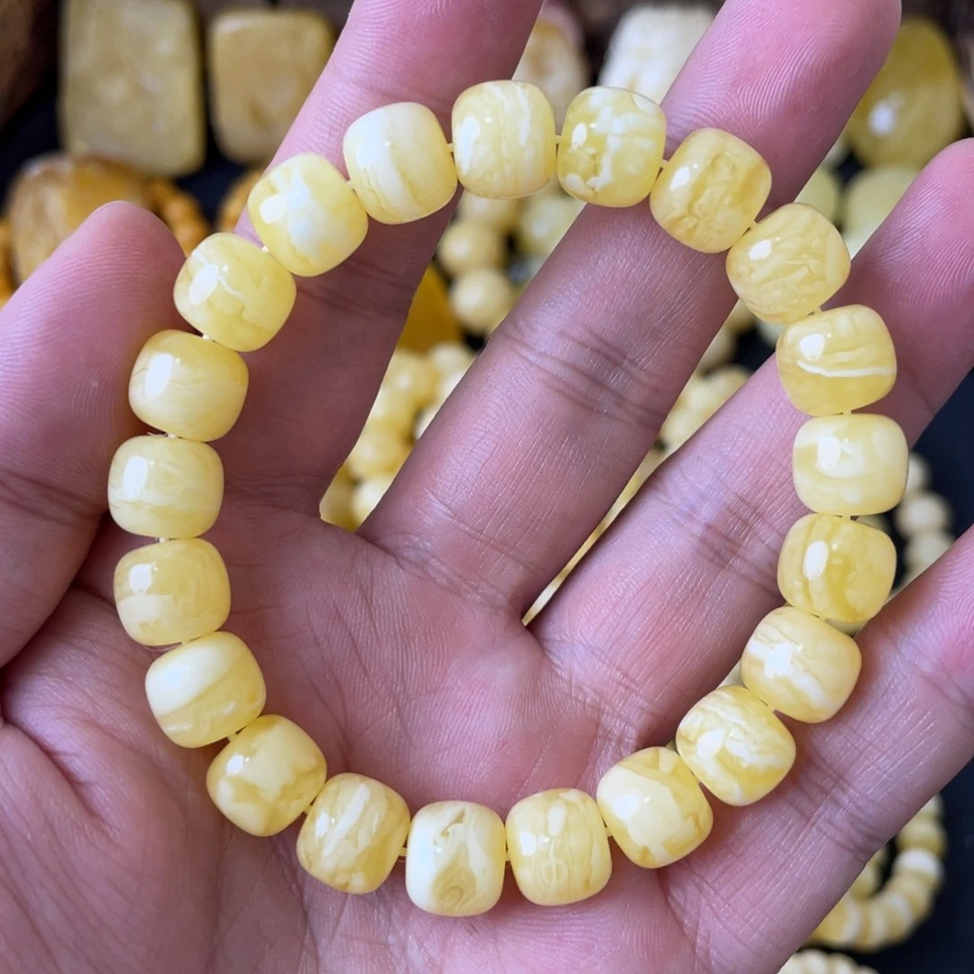 手串琥珀未镶嵌10+俄料虎皮妖白花精工老型手串