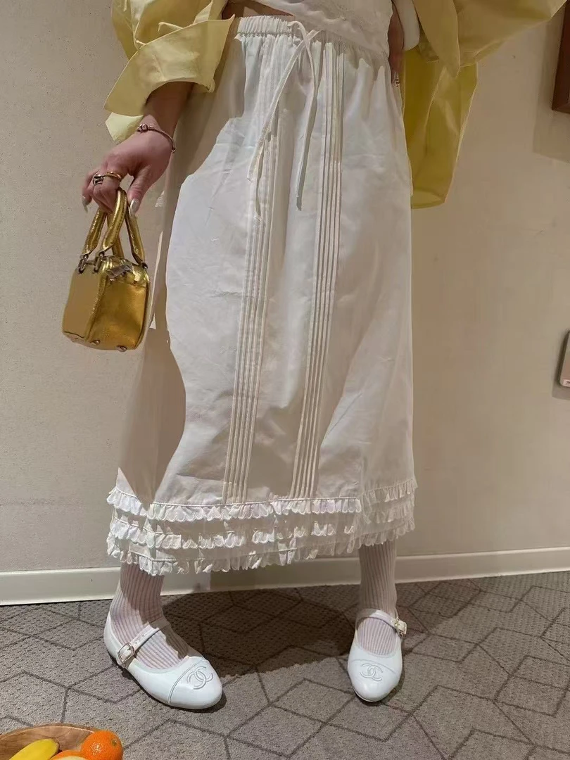 周日见 韩系纯色设计感 木耳花边半裙