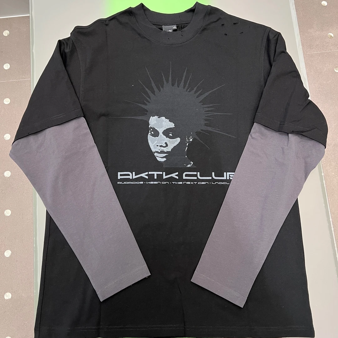 AKTK假两件破洞长袖T恤