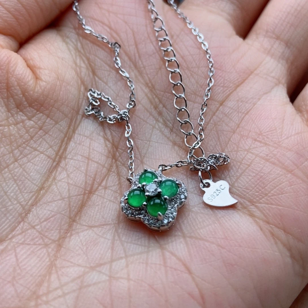 翡翠耳饰银S925镶嵌翡翠首饰