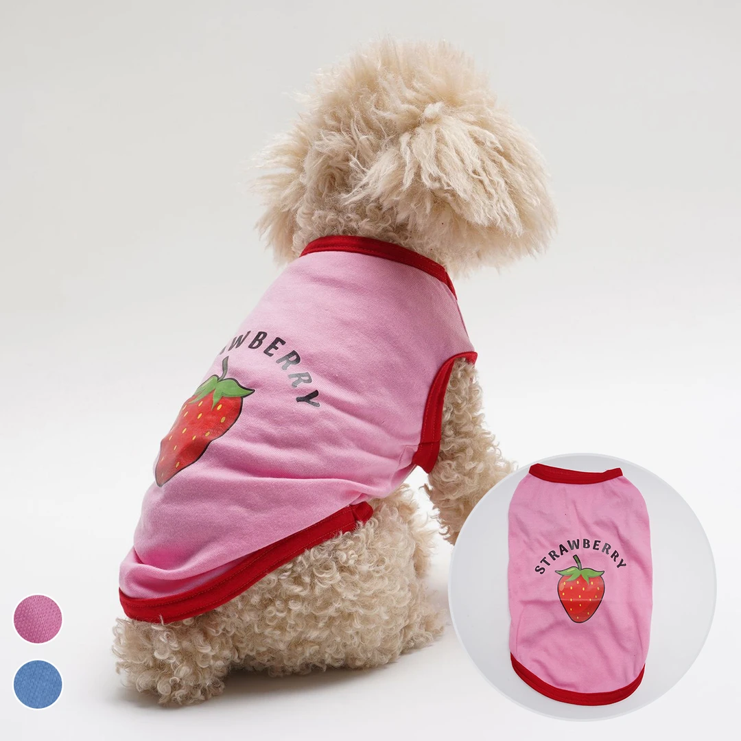 春夏季新款薄款透气雪梨草莓英文精致印花宠物背心马甲