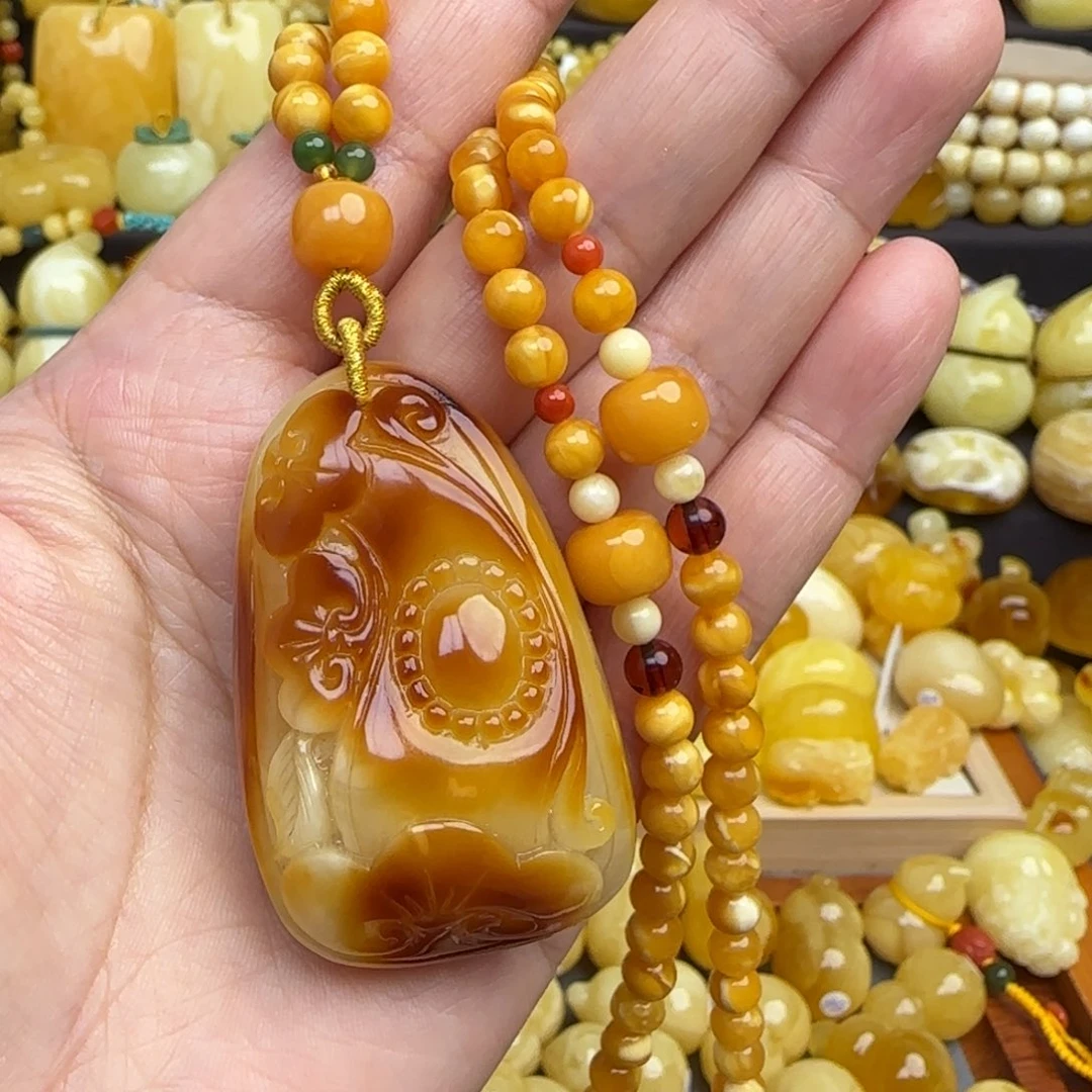 琥珀项圈未镶嵌姓***傅不退换蜜蜡如意吊坠