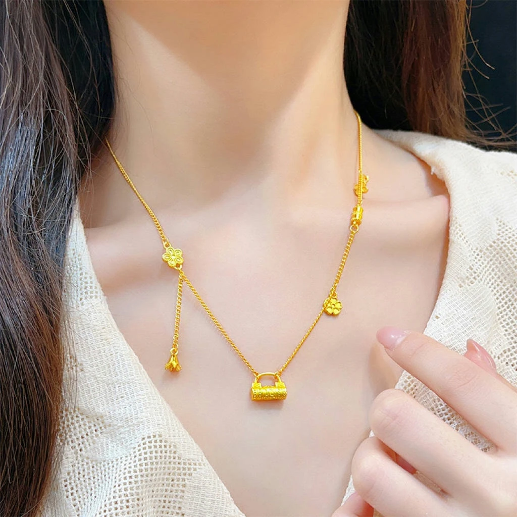 LAGLMS 合金项链  硕果累累花丝锁包项链 项链精致版中古轻奢百搭