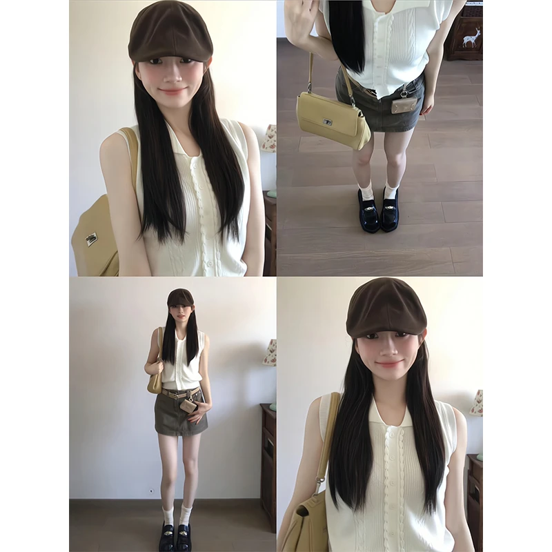 女装休闲气质套装夏季针织背心辣妹显瘦短款上衣高腰a字半身裙