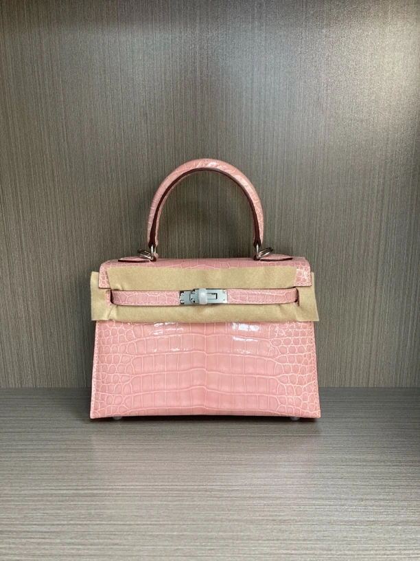 高定款Kelly22cm进口尼罗高光鳄鱼皮单肩斜挎手提女包