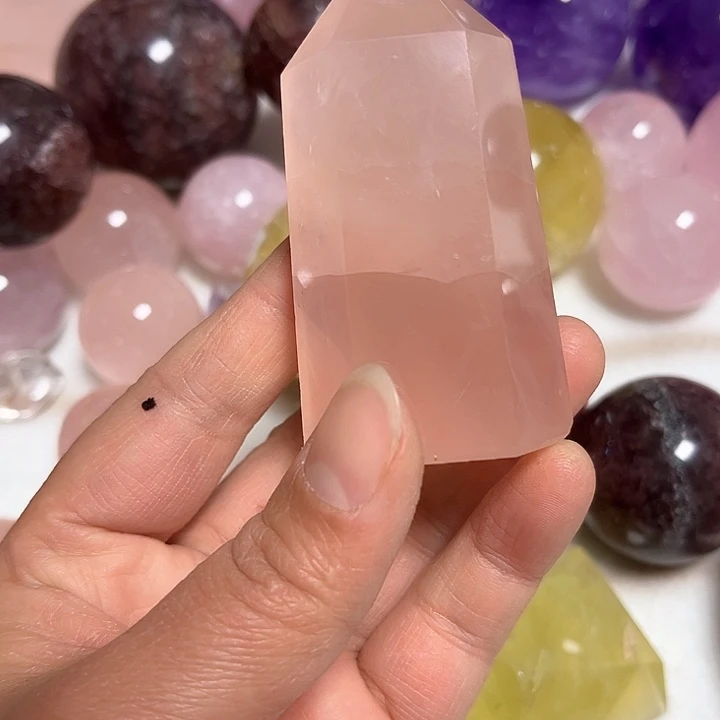 水晶140克粉水晶柱未镶嵌攒**✨