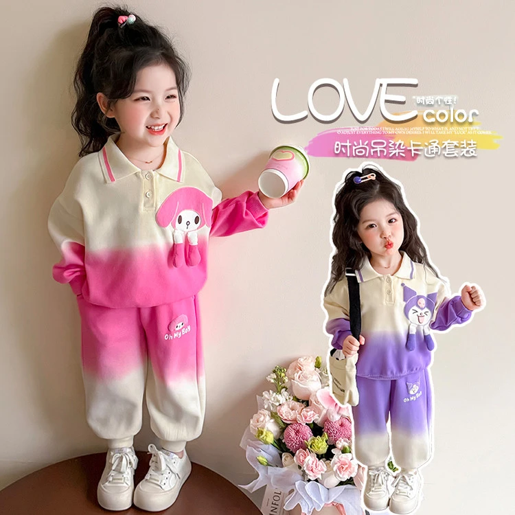 时髦休闲风春秋女童速干印花套装女时尚女童女童速干运动工装套装