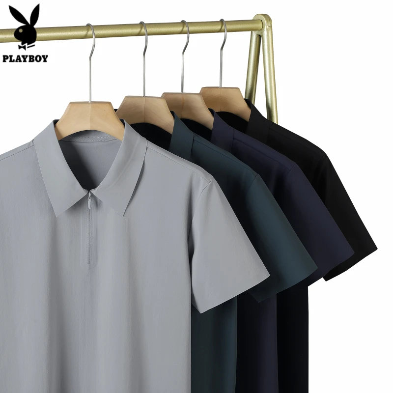 花花公子25夏父亲节礼物男士冰丝凉感polo衫运动休闲短袖迪桑皱T