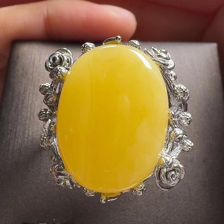 蜜蜡银S925镶嵌戒指戒指