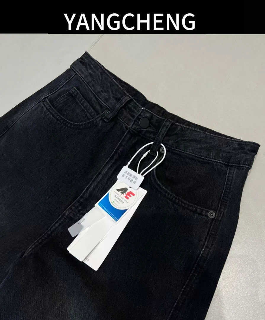 【CHENG-牛仔裤】做旧牛仔裤女小众设计感高腰宽松显瘦拖地弯刀裤