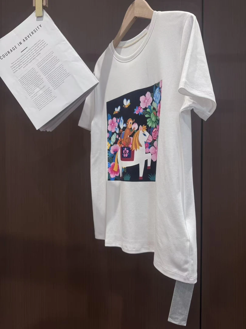 女款春季  匹马棉细腻筋骨感印花短袖T恤