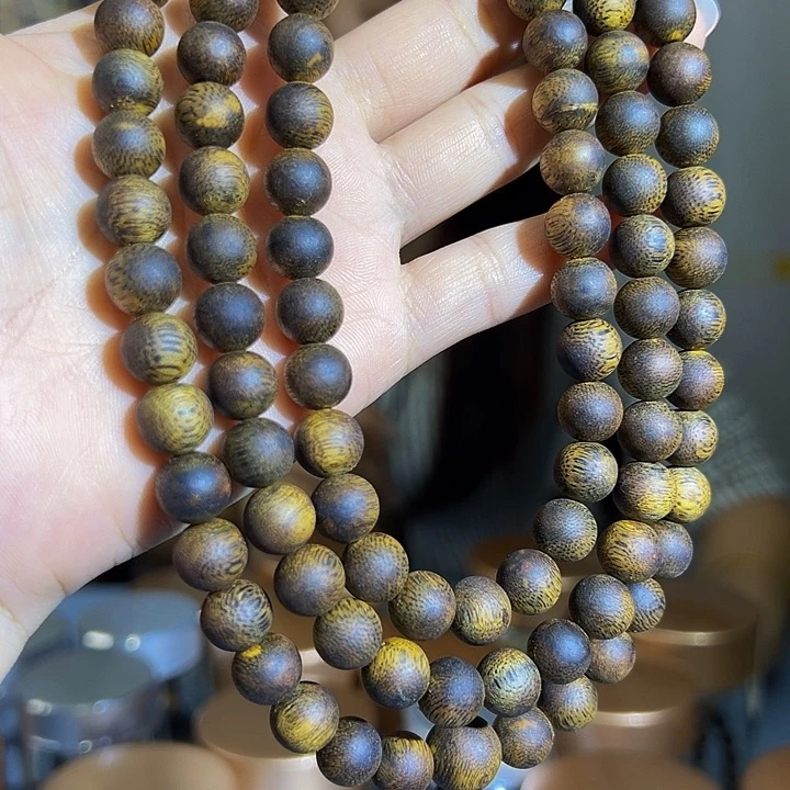 沉香手串九九沉老料圆珠多圈乌身圆叶0942