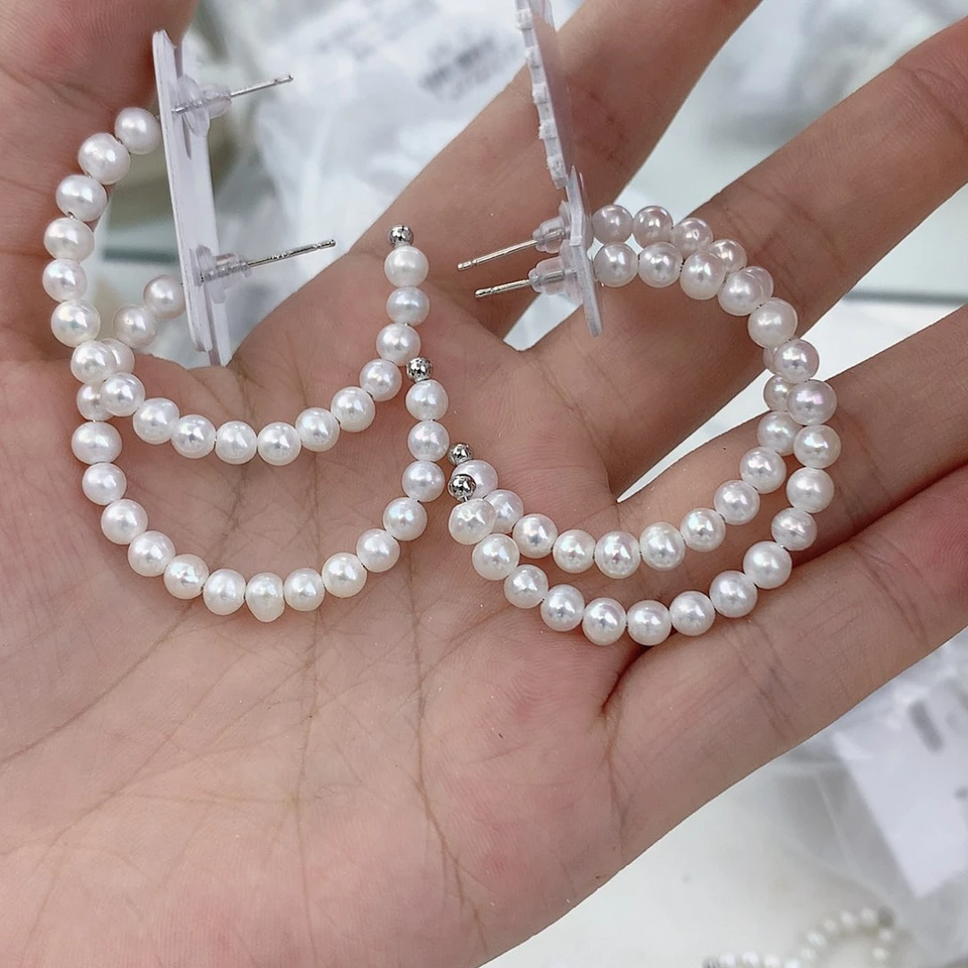 银S925镶嵌耳饰淡水珍珠小一点