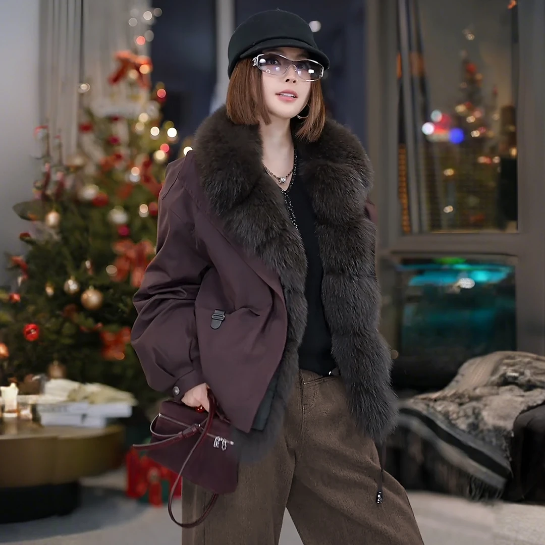 溶溶【雪地漫游】RONGRONG 90白鹅绒芬兰狐狸毛领锁温羽绒服F215RR