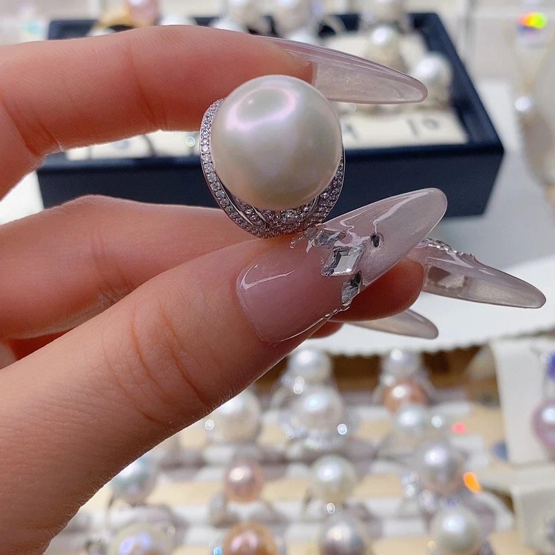 戒指银S925镶嵌淡水珍珠圆*