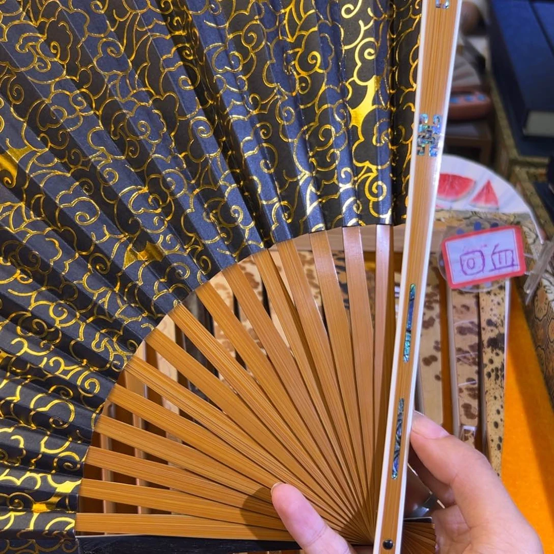 扇子牛骨包边三合螺钿程莹
