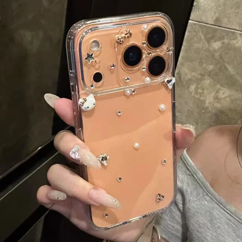 手工点水钻豹纹kt猫适用苹果17/16/15手机壳14硬壳13防摔可爱女款