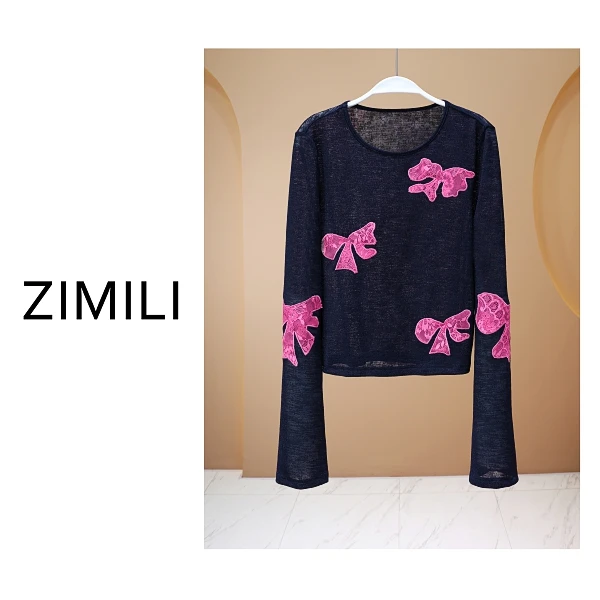 【亮哥女装】2025时尚休闲一秋暗夜黑撞色刺绣微透皮肤衣8912