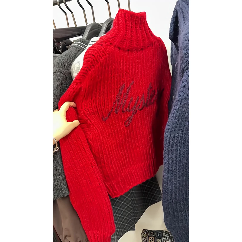 2025新款女士秋冬季高级设计感百搭宽松立领针织开衫上衣休闲外套