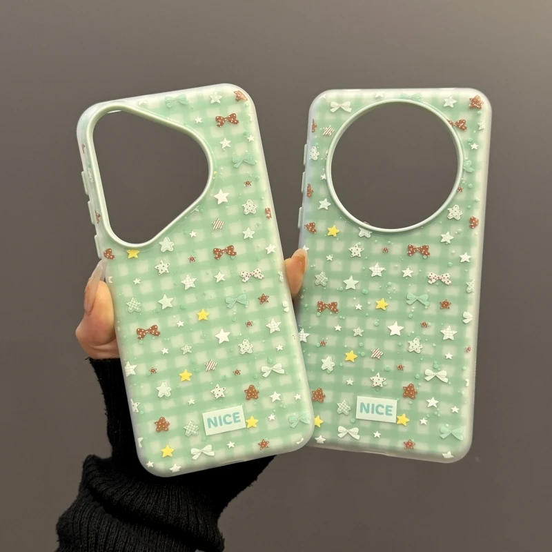 薄荷绿格纹波点星星适用华为mate70pro新款Pura70手机壳mate60pro
