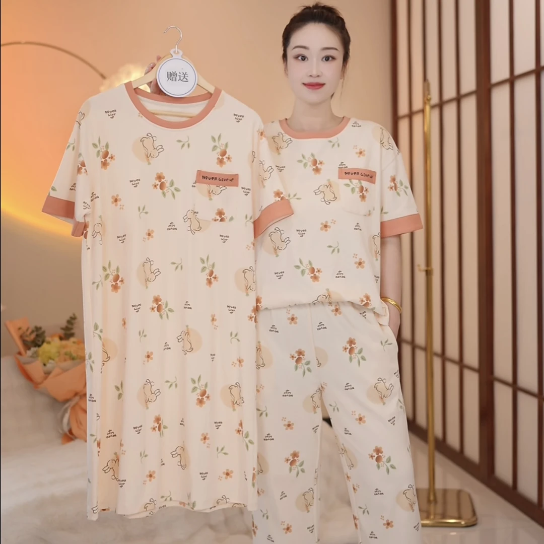 新品【夏日芬芳～拍一发三】纯棉短袖七分裤舒适家居服套装可外穿