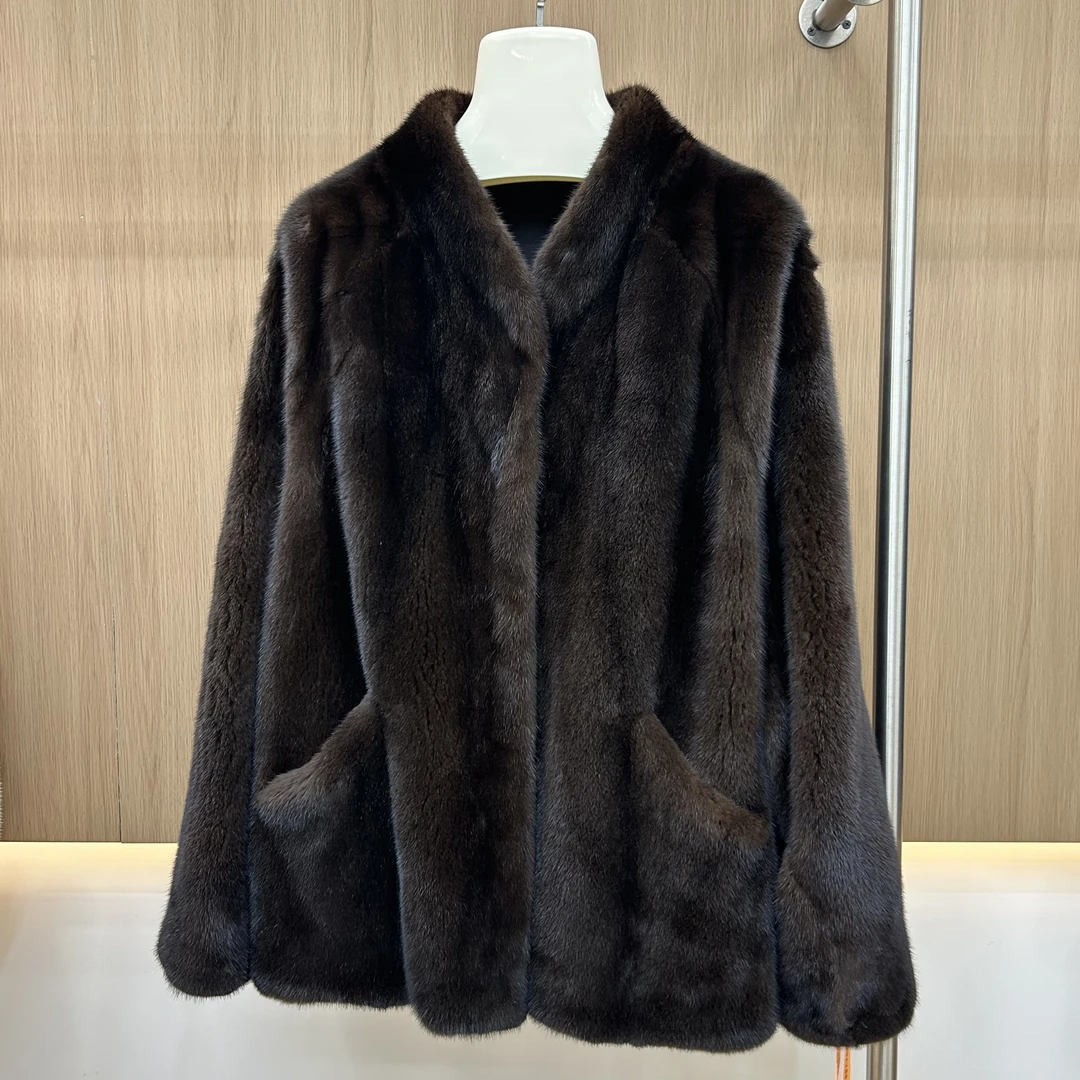 0155马哈根尼立领宽松进口短二水貂冬季短款外套轻奢