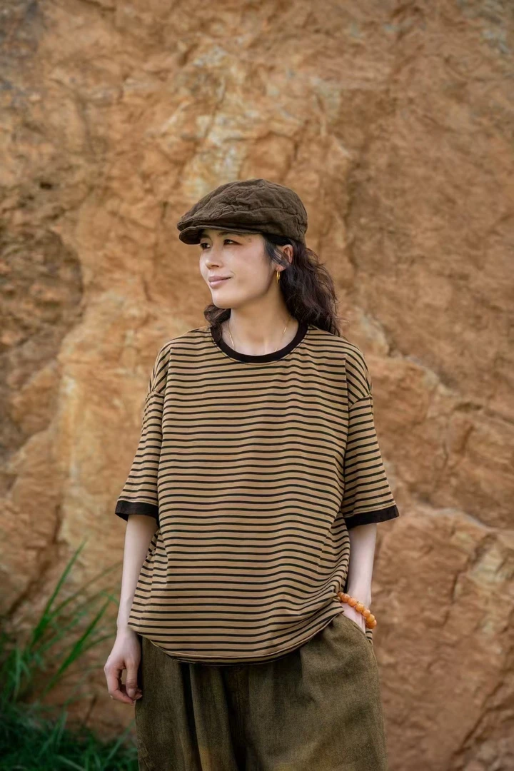 疯子张多色条纹T恤