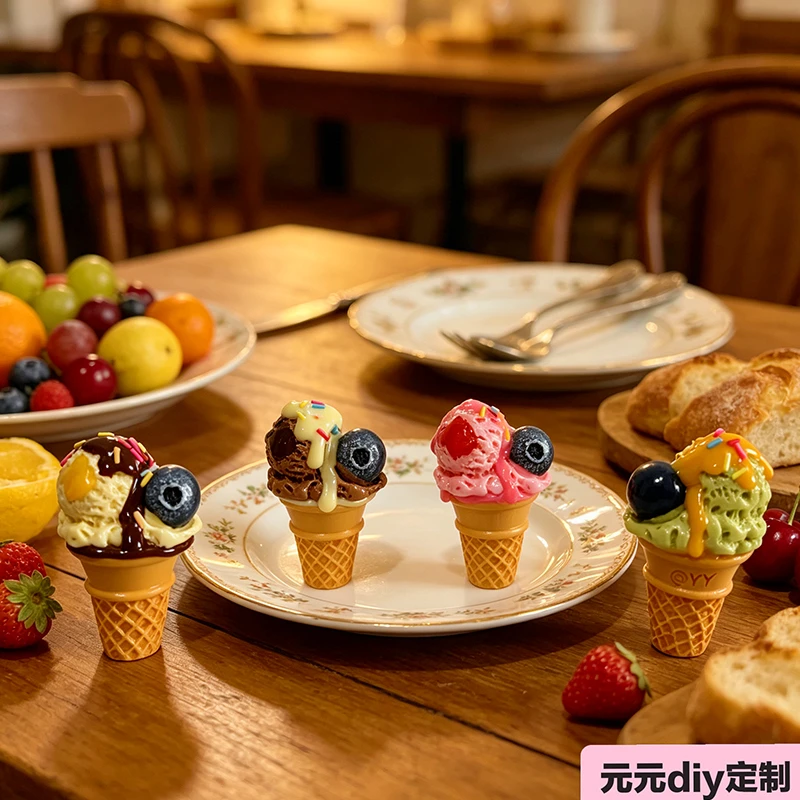 【元元定制—蓝莓冰淇淋甜筒】创意手工树脂写实diy玩具