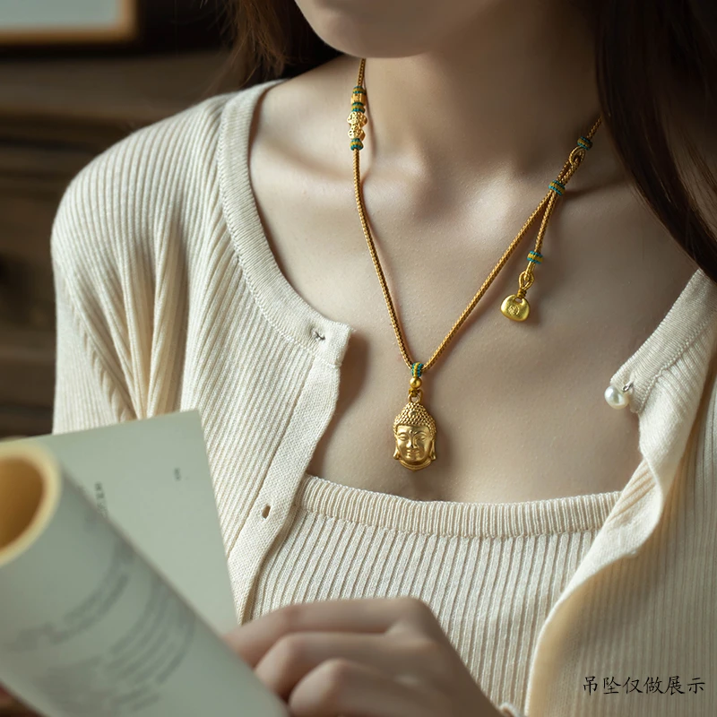 双挂款如意锁金锁编织绳项链民族风编绳挂件八平安锁吊坠编绳