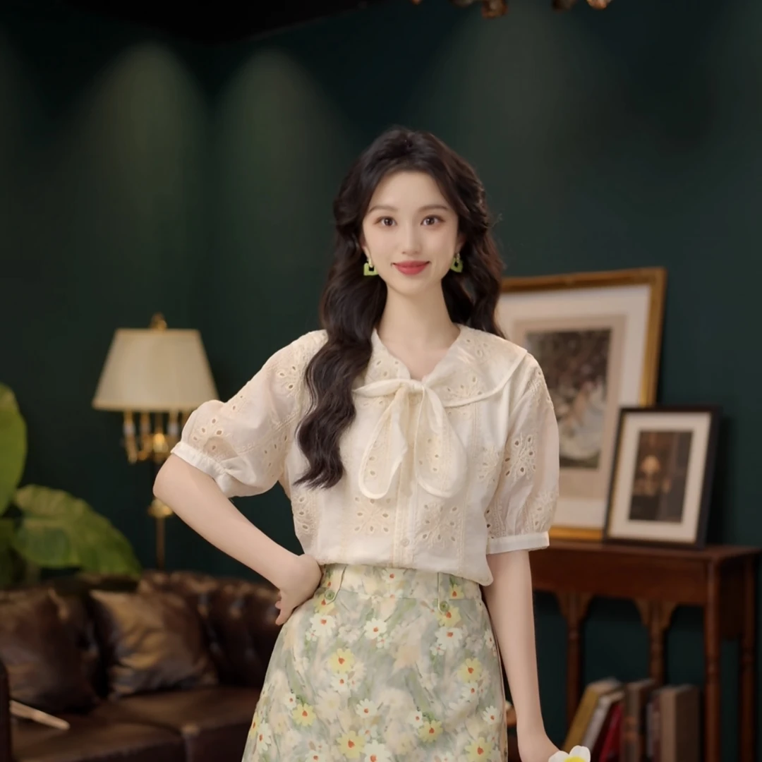 琦琦【梨花煎雨】甜美短袖衬衫女夏季上衣女款YE0706401