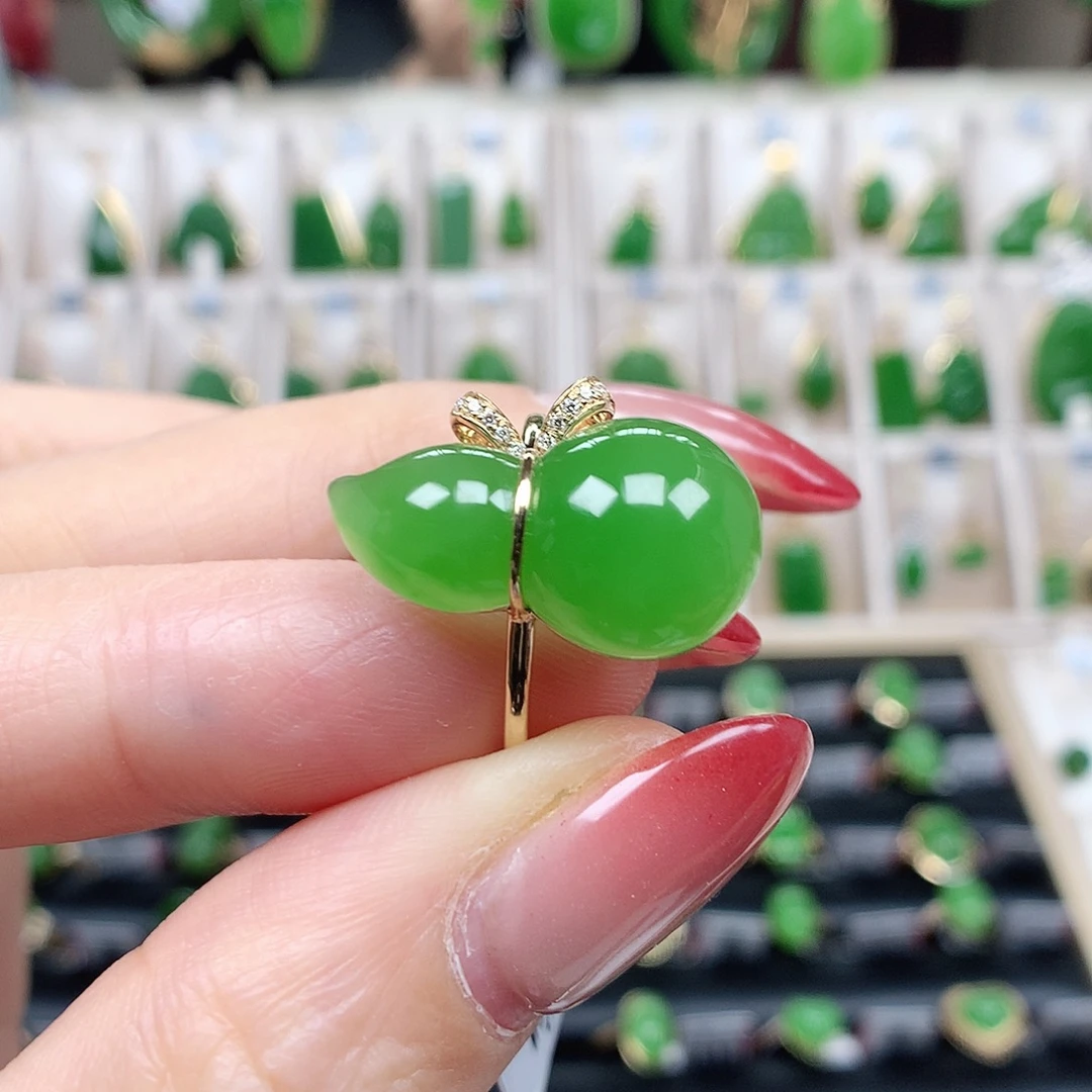 我****和田玉（碧玉）18K金镶嵌戒指1120