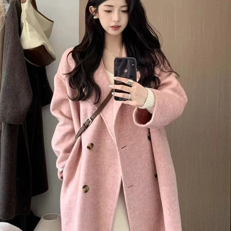 401-4099秋冬服装版型长袖中长款毛呢外套双面毛呢显瘦