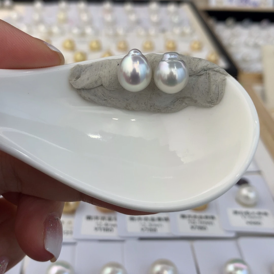 海水珍珠裸珠9-10mm澳白银蓝光炫彩对珠