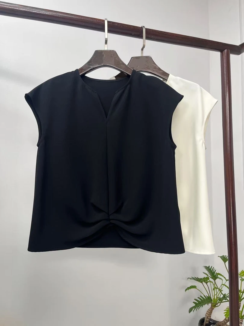 SY7192510打底衫宽松型常规款v领衬衫短袖小衫宽松