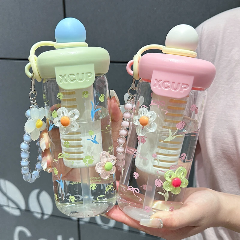 夏天水杯女生高颜值带吸管玻璃杯办公室大容量泡茶杯子ins风