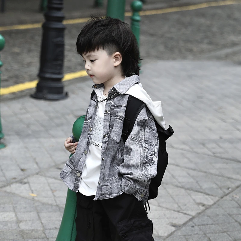 【现货】Jimmy妈童品 牛仔很忙 秋季儿童印花水洗牛仔衬衫外套