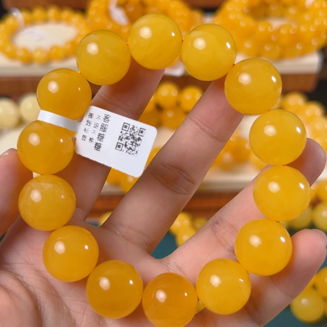 手链琥珀未镶嵌33.62g焦皮同料圆珠16mm xa
