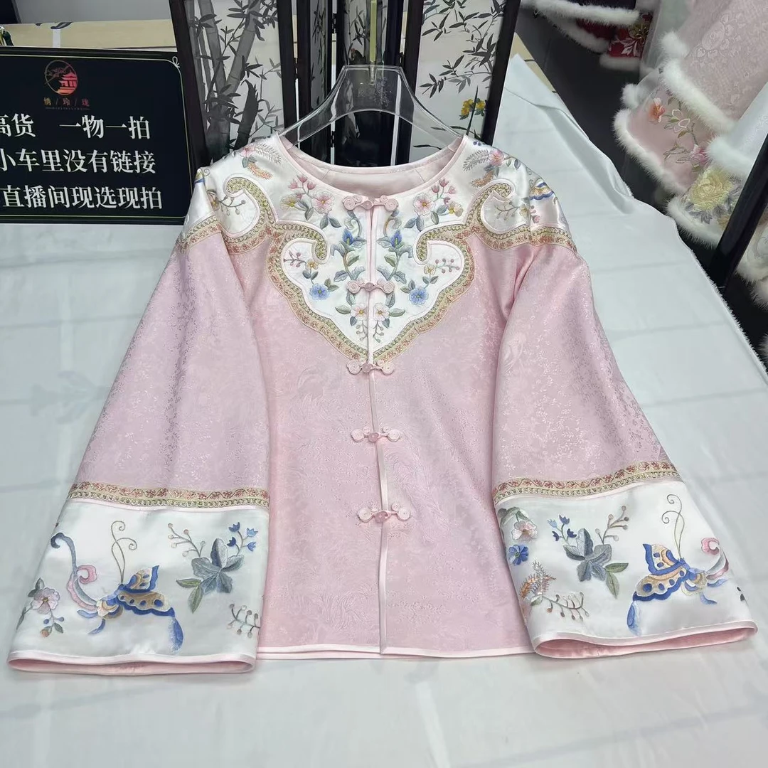 良恩坊桑蚕丝国风刺绣新中式百搭长袖上衣绣花复古优雅日常中国风