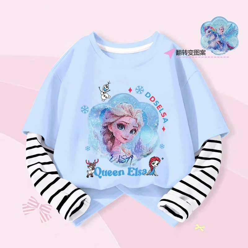 可变脸亮片爱莎衣服女童春秋2025新款长袖童装假两件洋气时髦休闲