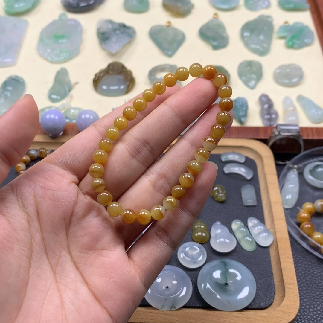 毛衣链足金镶嵌翡翠手串