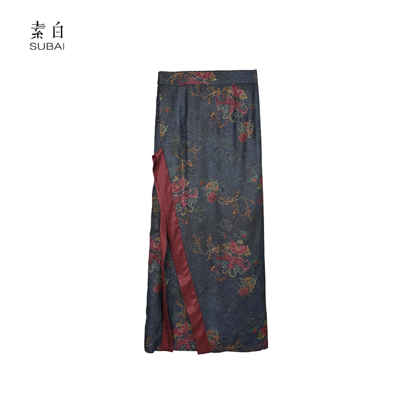 素白秀款气质【华裳】Q01638复古撞色提花显瘦包臀长裙半身裙