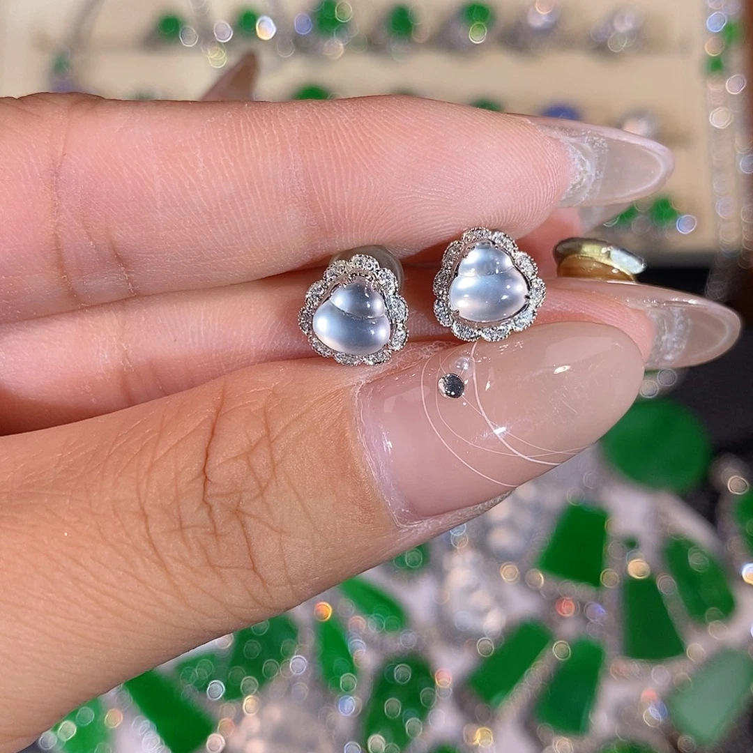 翡翠18K金镶嵌吊坠(不含链)冰葫芦耳钉