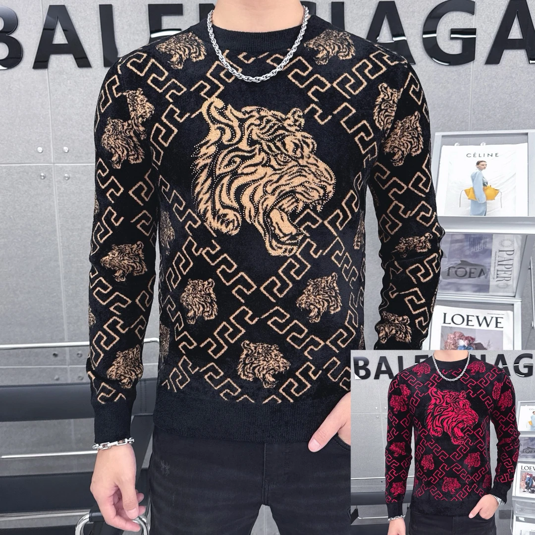 欧洲站高品质男士冬季摩卡绒时尚潮流百搭圆领不起球毛衣打底衫